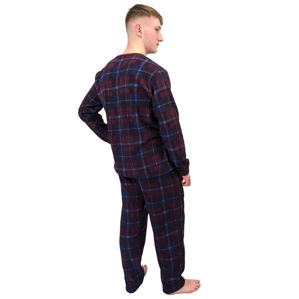 Mens Fleece Warm Soft Pyjamas Striped PJ Set Nightwear Nightsuit Pyjama S-4XL