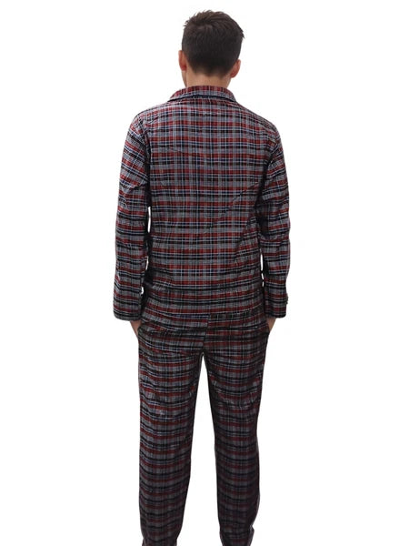 Mens Checked Pyjamas Set Cotton Blend Traditional Nightwear Lounge Wear Top PJ's