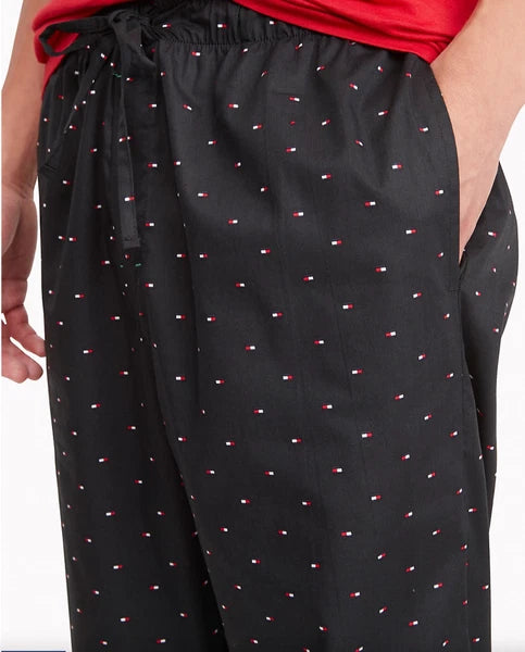 TOMMY HILFIGER POLPLIN COTTON SLEEPWEAR LOUNGE RED NAVY SET PAJAMA LARGE $65