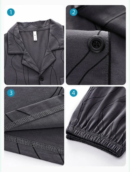 Mens Pyjamas Set Antibacterial Cotton Long Sleeve Homewear Comfortable Sleepwear