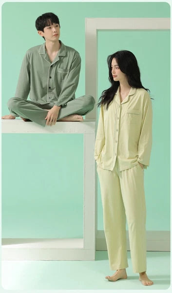 Men's Homewear Pajama Set Pure Color Soft Comfort Antibacterial Long Sleeve