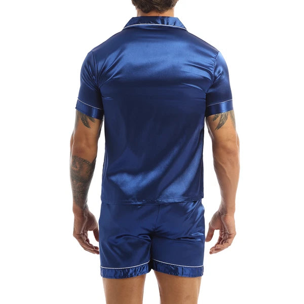 Men Silk Satin Pajamas Set Shirt Top Shorts Pants Long Robe Sleepwear Nightwear
