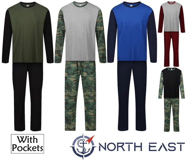 MENS PYJAMAS LONG SLEEVE TOP TROUSERS PJ SET NIGHT LOUNGE WEAR WITH POCKETS BNWT