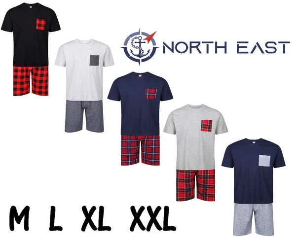 Mens Short Pyjamas PJ Set Premium Sleep Lounge Tartan Check Nightwear M-XXL New
