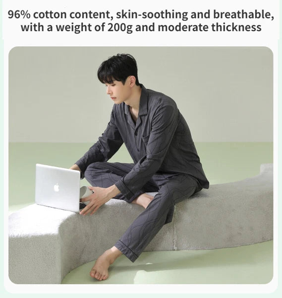 Mens Pyjamas Set Antibacterial Cotton Long Sleeve Homewear Comfortable Sleepwear