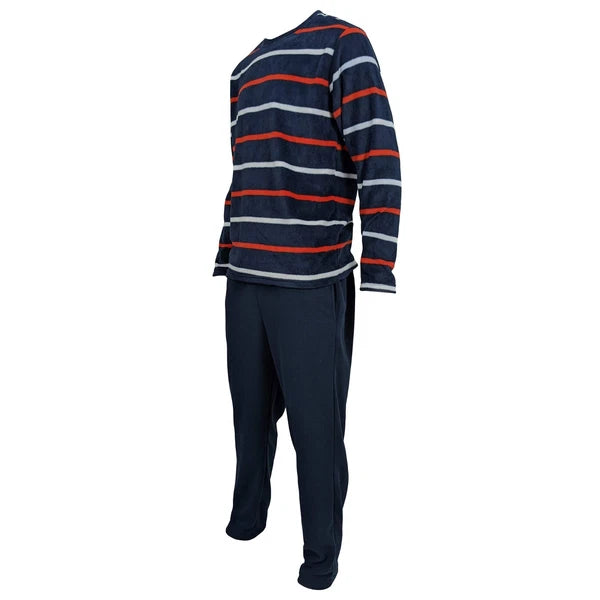 Mens Fleece Warm Soft Pyjamas Striped PJ Set Nightwear Nightsuit Pyjama S-4XL