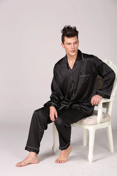 Men's Silk Satin Pajamas Pyjamas Set Long Sleeve Sleepwear Pijama Nightwear