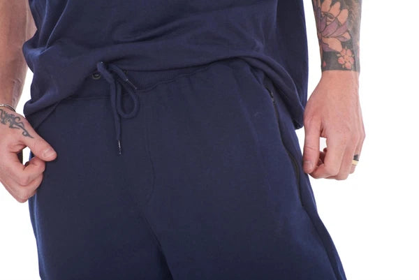 Mens Cotton Pyjama Short Set Jersey Round Neck Top Fleece Zipped Pockets Short