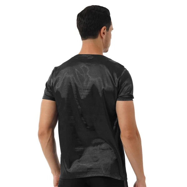 Mens Muscle Shirts Pajama Set Sexy Satin Sleepwear Tank Top Shorts Nightwear