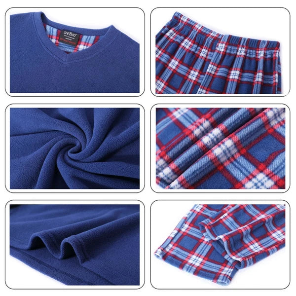Mens pyjamas fleece set suit full length long sleeve loungewear nightwear pjs