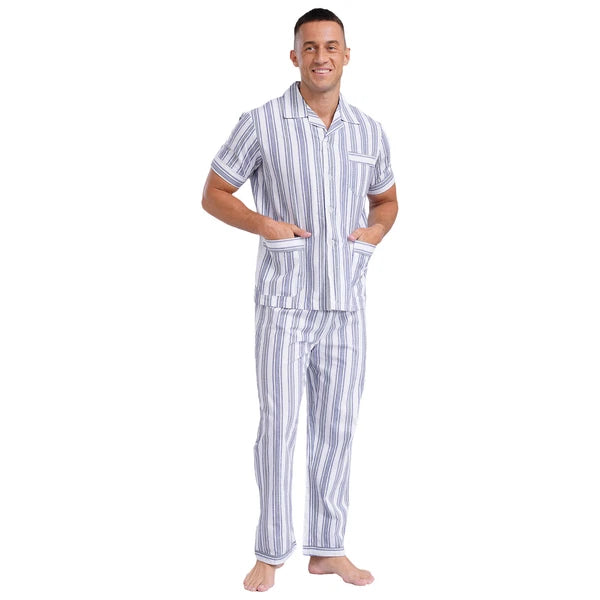 Mens Homewear Button Down Pajama Set Trousers Sleepwear Dailywear Lightweight