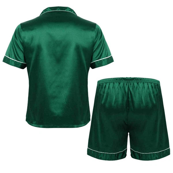 Mens Satin Short Sleeve Silk Pajama Set with Shorts Two Piece Button-Down Pj AU