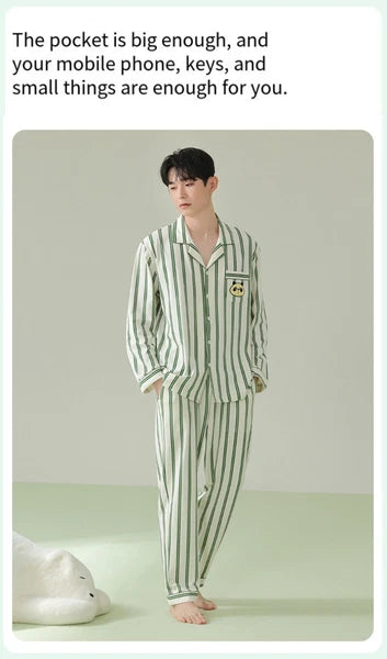 Men's Pajama Set Striped Sleepwear Antibacterial Comfortable Fashion Long Sleeve