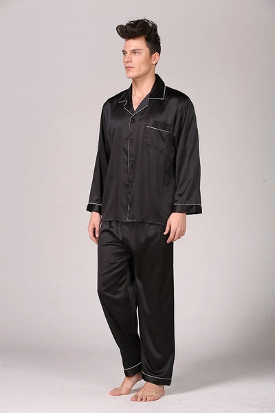 Men's Silk Satin Pajamas Pyjamas Set Long Sleeve Sleepwear Pijama Nightwear