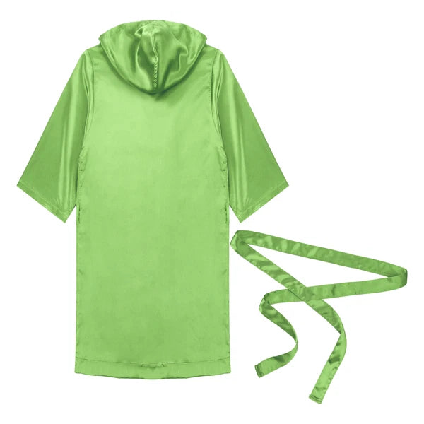 Men's Hooded Robe Set Silk Satin Night Gown Bathrobe Pajama Hot Pants Underwear
