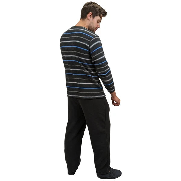 Mens Fleece Warm Soft Pyjamas Striped PJ Set Nightwear Nightsuit Pyjama S-4XL