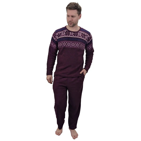 Men's Pyjama Set Fairisle Comfort Fleece Design PJS Soft Warm 2 PC S-4XL L/S PJ