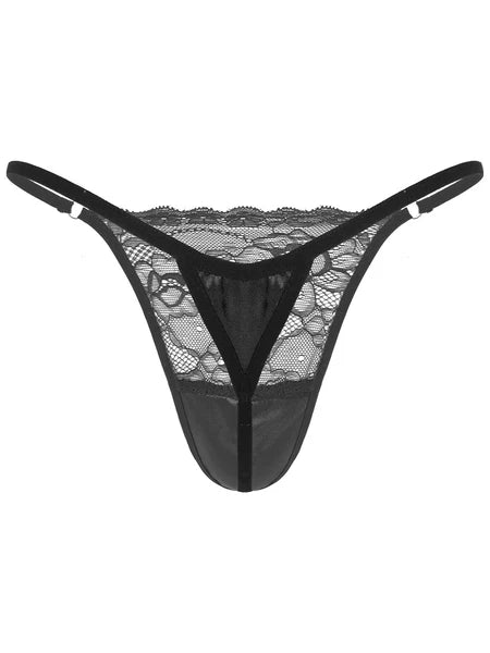 Men Ruffled Lingerie Set Cami Straps Bandeau Bra Thong 2Pcs Crossdresser Pajamas