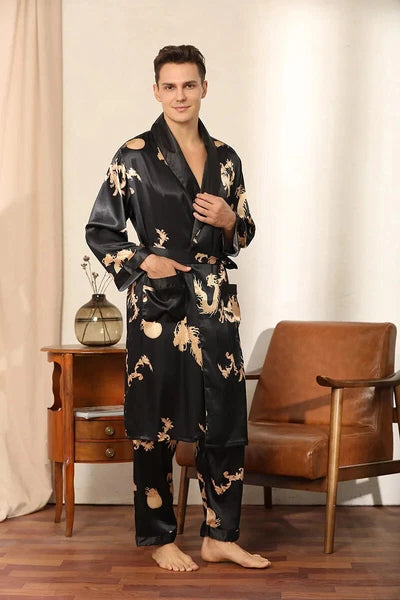 2024 New Men's Satin Pajama Robe and Pants Pajama Set Hot