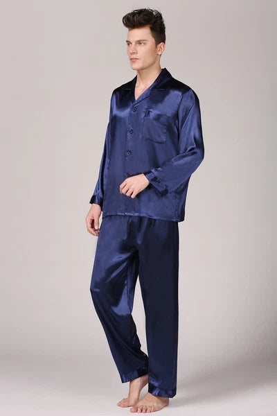 Men's Silk Satin Pajamas Pyjamas Set Long Sleeve Sleepwear Pijama Nightwear