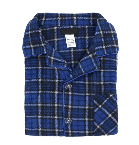 Men's Plaid Fleece 2 Piece Sleep Button Up Drawstring Waist Classic Pajama Set