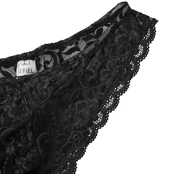 Men Ruffled Lingerie Set Cami Straps Bandeau Bra Thong 2Pcs Crossdresser Pajamas