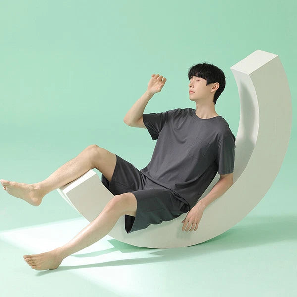 Men's Pajamas Soft Cooling Pure Color Short Sleeve Comfortable Summer Home Wear
