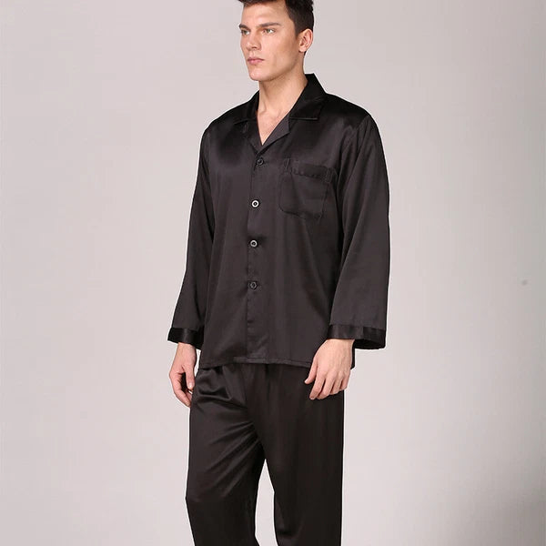 Men's Silk Satin Pajamas Pyjamas Set Long Sleeve Sleepwear Pijama Nightwear