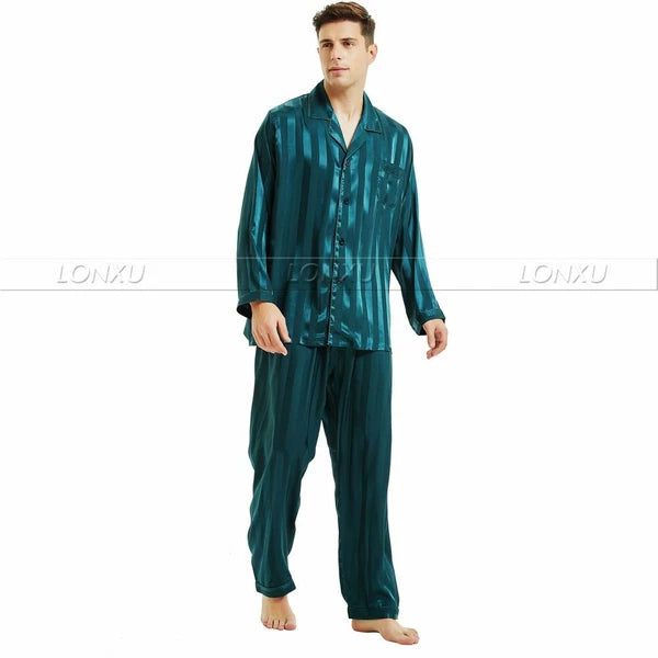 Mens Silk Satin Pajamas Sets Long Sleeves Pajamas Sleepwear Nightwear Loungewear