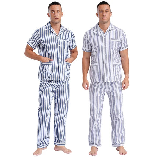 Mens Homewear 2pcs Pajama Set Sleep Sleepwear Shirt Nightgown Button Down Suits