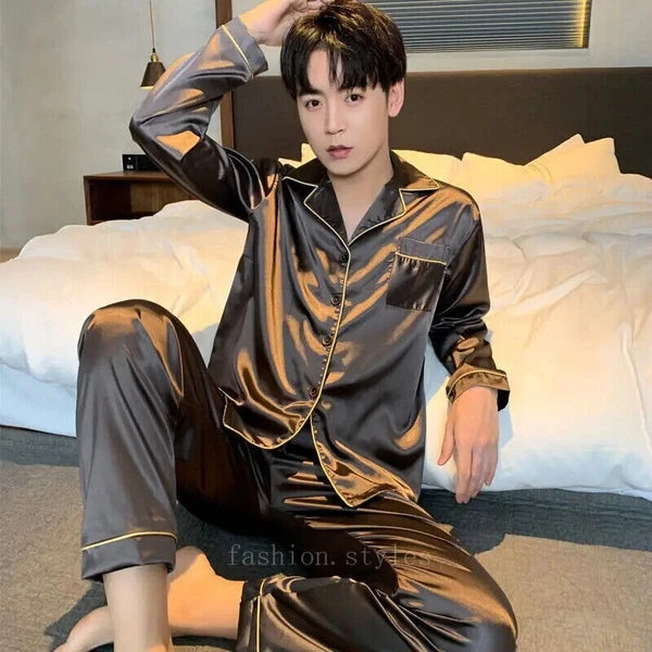 Men's Pajamas Set New in Single-breasted Long Sleeve Big Size
