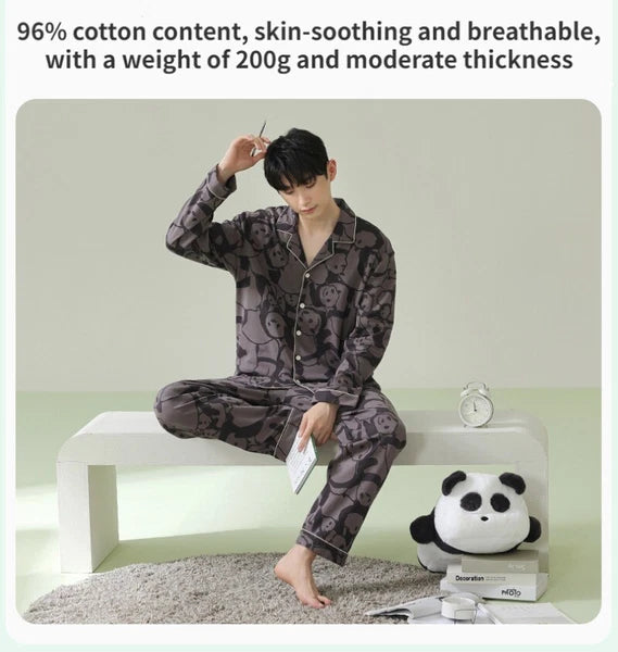 Men's Fashion Pajama Set Panda Print Comfortable Homewear Leisure Wear Sleepwear