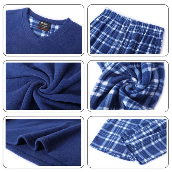 Mens pyjamas fleece set suit full length long sleeve loungewear nightwear pjs