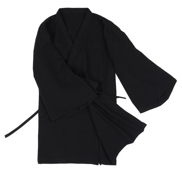Japanese Men's Crepe Cotton Yukata Pajamas Set Kimono Top Pants Sleepwear Lounge