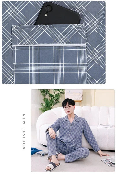 Men's Pajamas Spring Fall Winter Home Wear Sleepwear 2 Piece Set Loungewear
