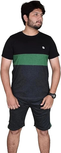 Mens Contrast Panel T-Shirt Shorts Set Summer Tracksuit 2 Pcs loungewear S-3XL