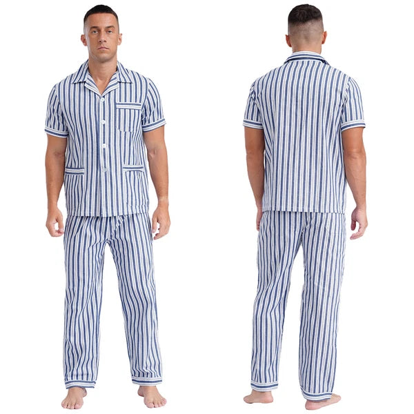 Mens Homewear Button Down Pajama Set Trousers Sleepwear Dailywear Lightweight