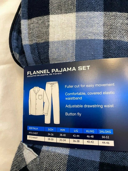 NWT Men's Hanes Flannel RED / BLACK Gray Plaid L/S Pant Set Pajamas PJs Cotton