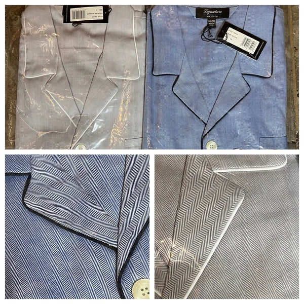 NEW Signature Majestic Men's Cotton Pajama Set Long Sleeve w/ Pants Blue or Gray