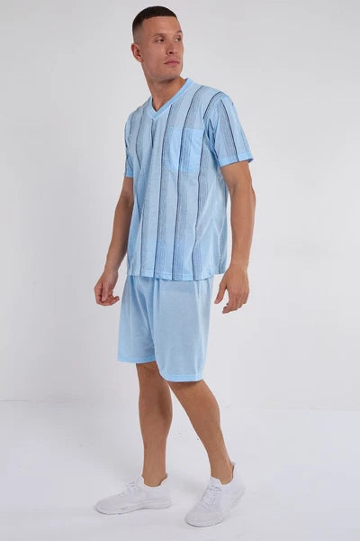 Mens SUMMER Cool Pyjamas Shorts Set Short Sleeve Nightwear Pjs Loungewear Cotton