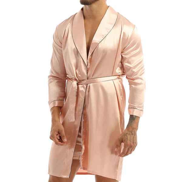 Men's Pajamas Set Soft Satin Homewear Ice Silk Bathrobes Sleepwear Nightwear