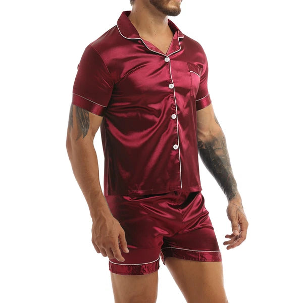 Men's Pajamas Set Soft Satin Homewear Ice Silk Bathrobes Sleepwear Nightwear