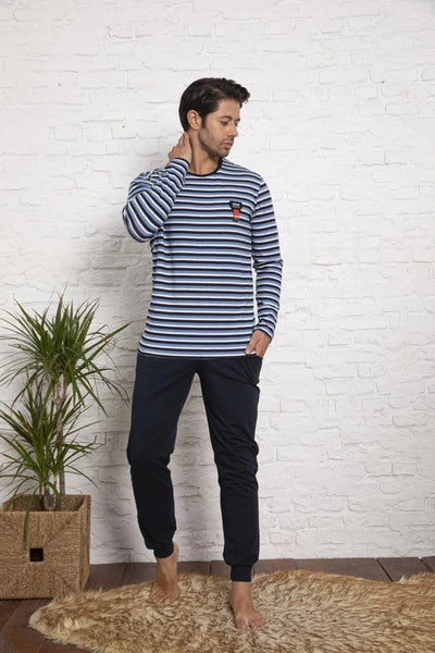 Mens Pajamas Long Sleeve Cotton Set Pajamas Home Suit Sleepwear M-2XL-