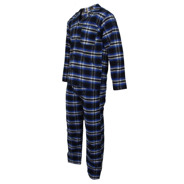 Mens Pyjamas Flannel Brushed Cotton Check Stripe Pyjama Set PJS Sizes S  2XL 3XL