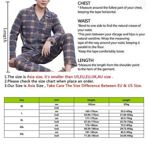 Men's Pajama Sets Simple Sleepwear Long Sleeve Cotton Top Pant Leisure Outwear
