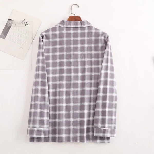 Men's Pajamas Set 100% Cotton Sleepwear Long Sleeve Button Top Pants Nightwear