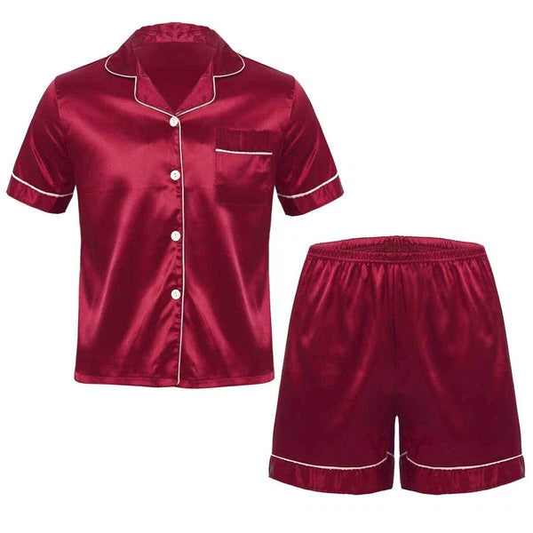 Mens Satin Short Sleeve Silk Pajama Set with Shorts Two Piece Button-Down Pj AU
