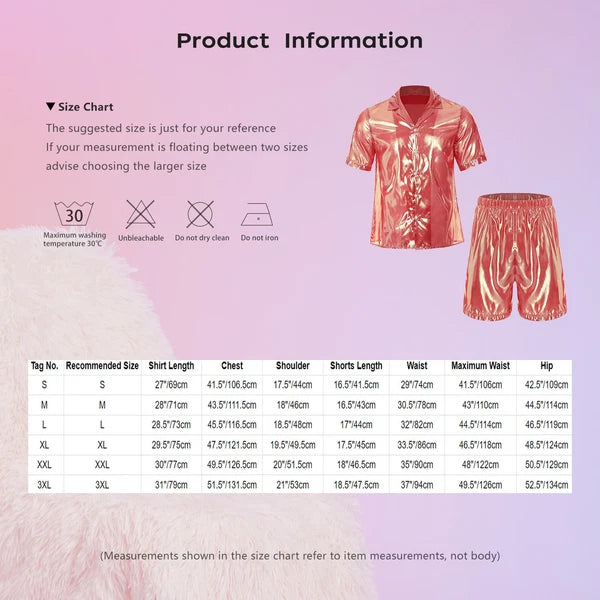 Men Shiny Glossy See-Through Metallic Chiffon Jumpsuit Bodysuit /Pajama Set