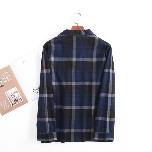 Men's Pajamas Set 100% Cotton Sleepwear Long Sleeve Button Top Pants Nightwear