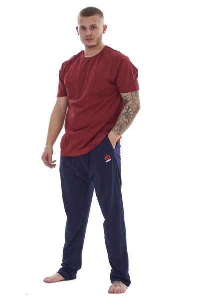 Mens Cotton Pyjama Set Jersey Top Pants Lightweight Loungewear Nightwear M-XXL